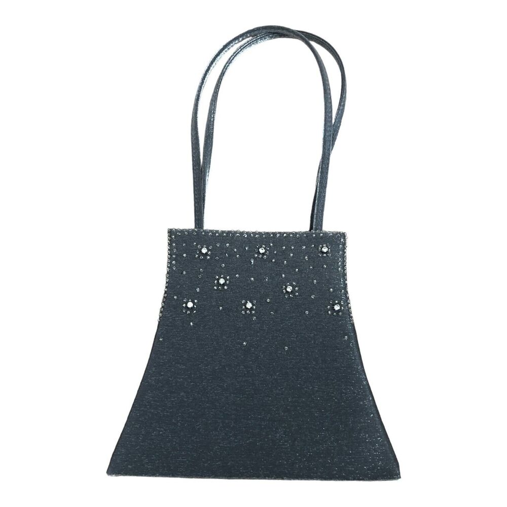 Ladies Regencycore Gray Sparkly Satin Rhinestone‎ Evening Beaded Bag Purse